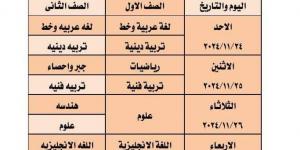 جدول امتحانات شهر نوفمبر لطلاب الصف الأول الإعدادي