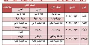 جدول امتحانات شهر نوفمبر لطلاب الصف الأول الثانوي