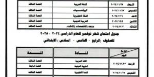 جداول امتحانات شهر نوفمبر 2024 لطلاب صفوف النقل بدمياط