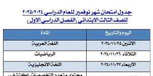 جدول امتحان شهر نوفمبر لتلاميذ الصف الثالث الابتدائى فى الجيزة