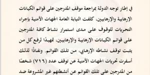 بناءً على طلب النيابة العامة.. رفع 716 شخصًا من قوائم الكيانات الإرهابية