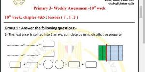 مراجعات نهائية.. أسئلة تقييم الاسبوع العاشر في الرياضيات Math الصف الثالث الابتدائي