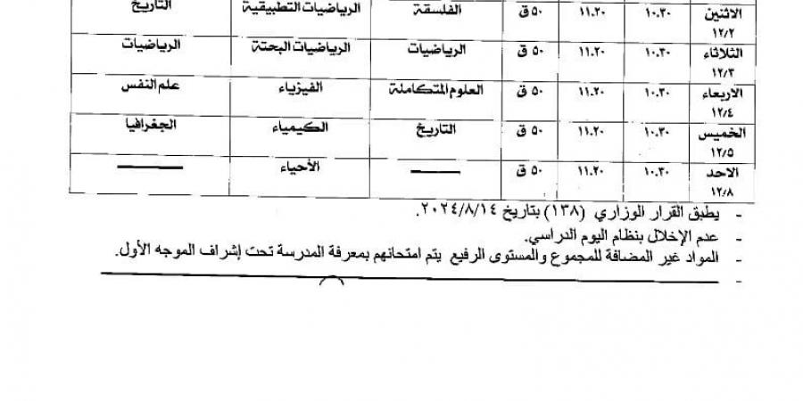 جداول امتحانات شهر نوفمبر 2024 لطلاب صفوف النقل بالقليوبية