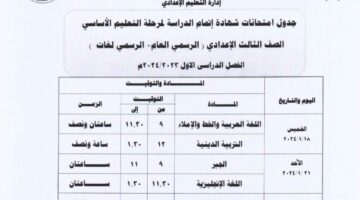 عالأبواب خلاص.. مواعيد امتحانات الصف الثالث الاعدادي الترم الثاني 2024 في محافظتي دمياط والدقهلية