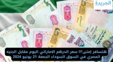 هتسافر إمتى؟!! سعر الدرهم الاماراتي اليوم مقابل الجنيه المصري في السوق السوداء الجمعة 21 يونيو 2024